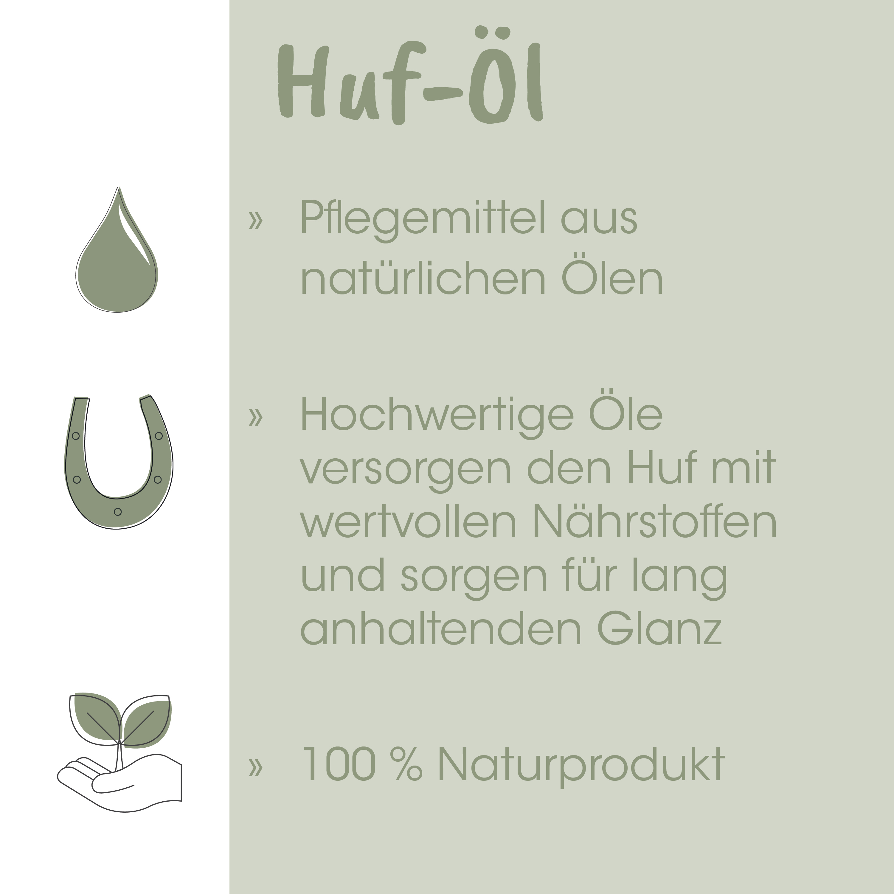 natürliches Öl, Huf-Öl, Pflegeprodukt, Öl-Tropfen, pflanzenbasiert