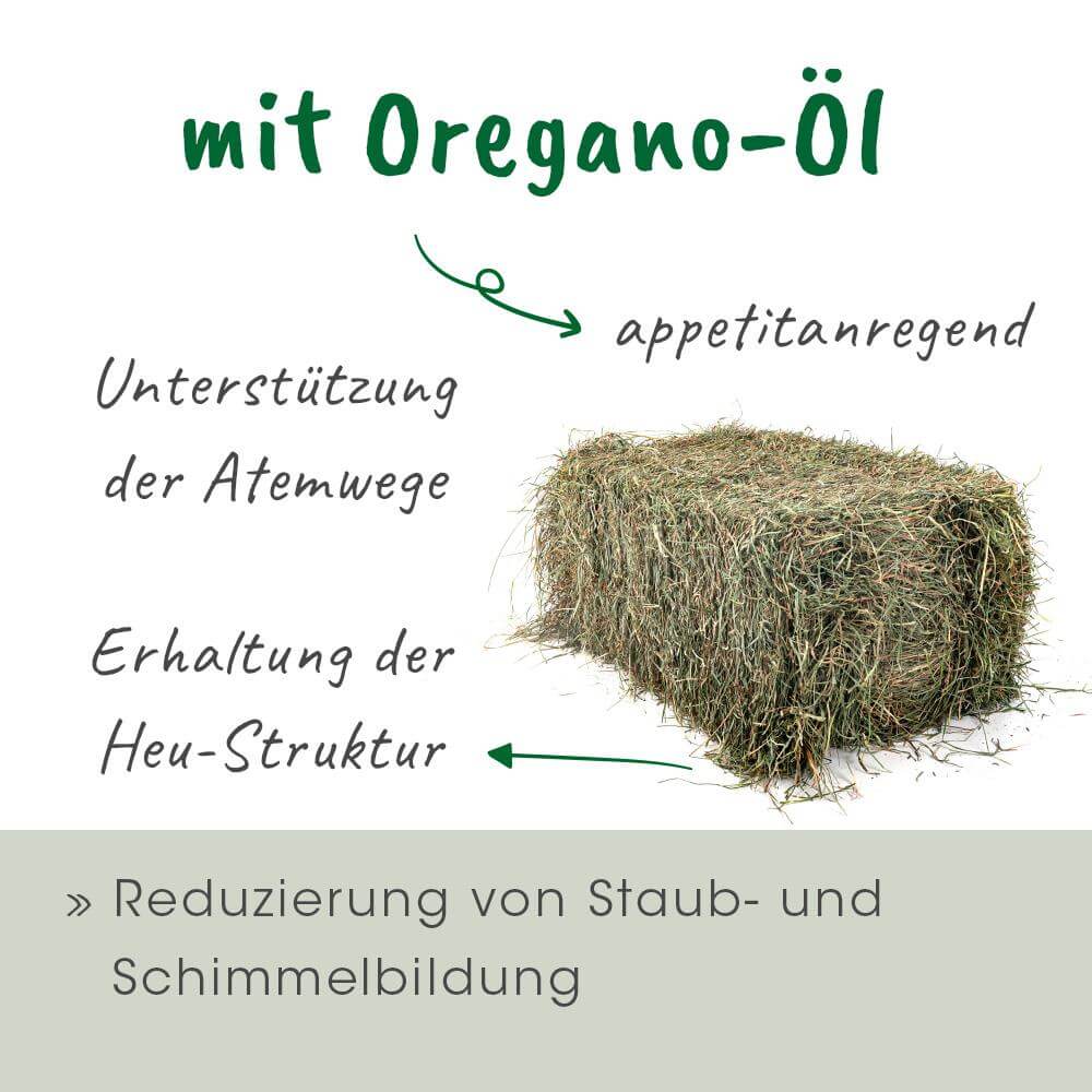 Strohballen, Heuballen, Tierfutter, Oregano-Öl Hinweis, Reduzierung Staubbildung
