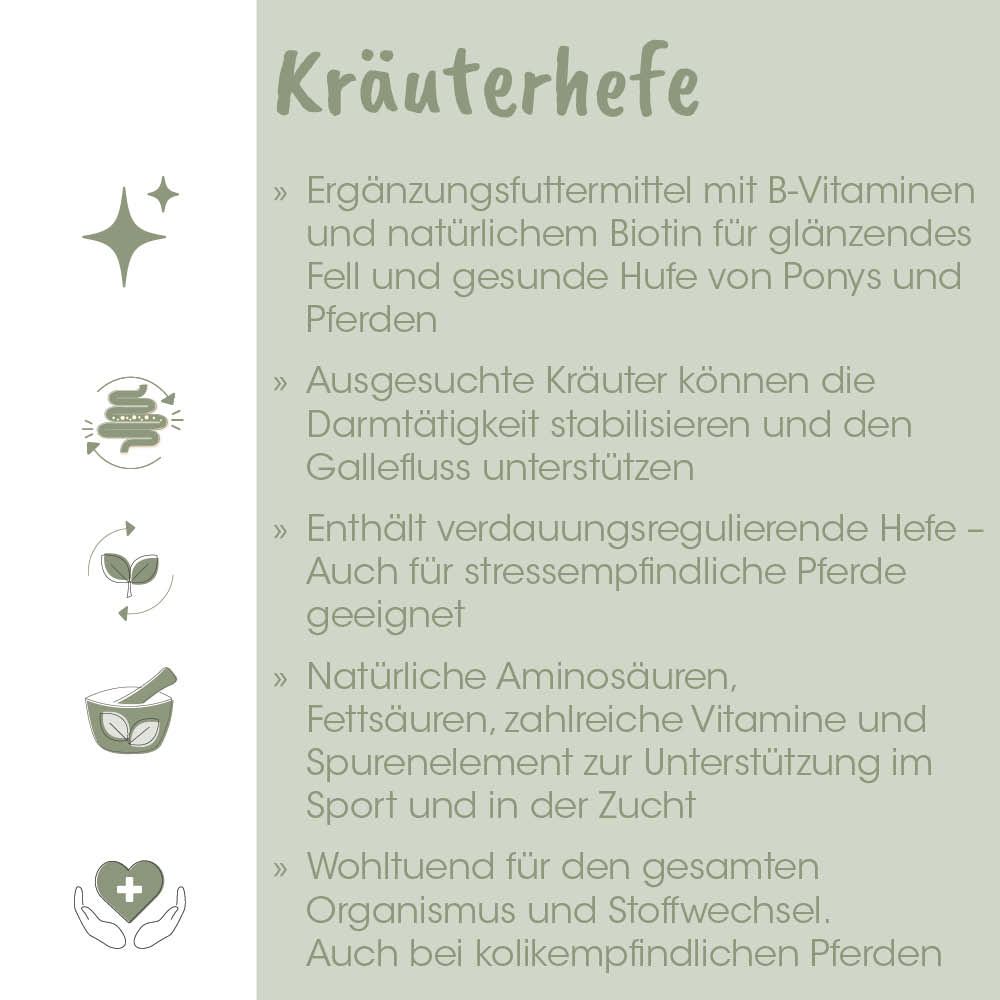 Kräuterhefe, Hefe, Nahrungsergänzung, Vitamine, Pferdepflege