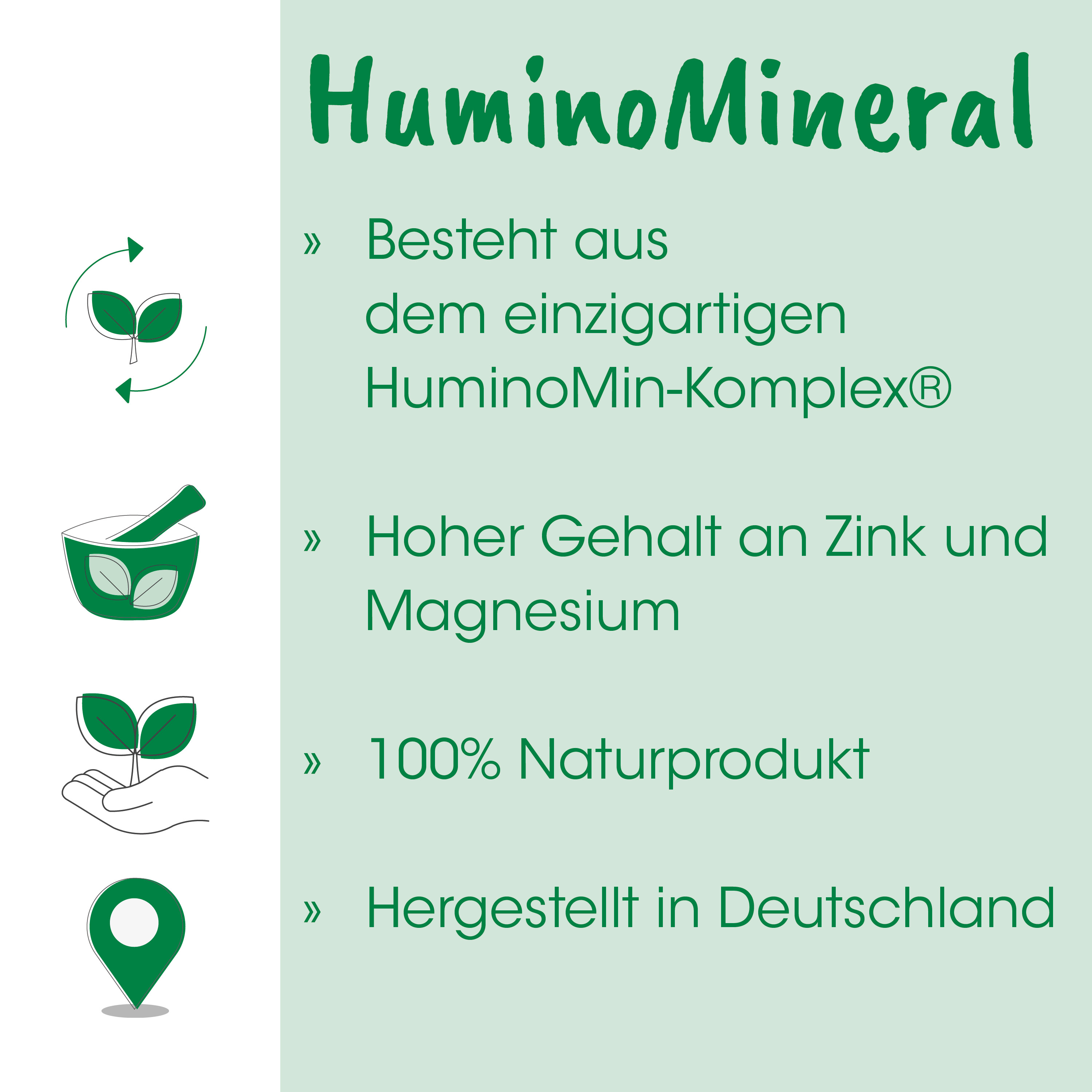 Mineral, Humo Min, Naturprodukt, Deutschland, Zink, Magnesium, Körperpflege, Komplex, HuminoMineral, Herkunft Deutschland