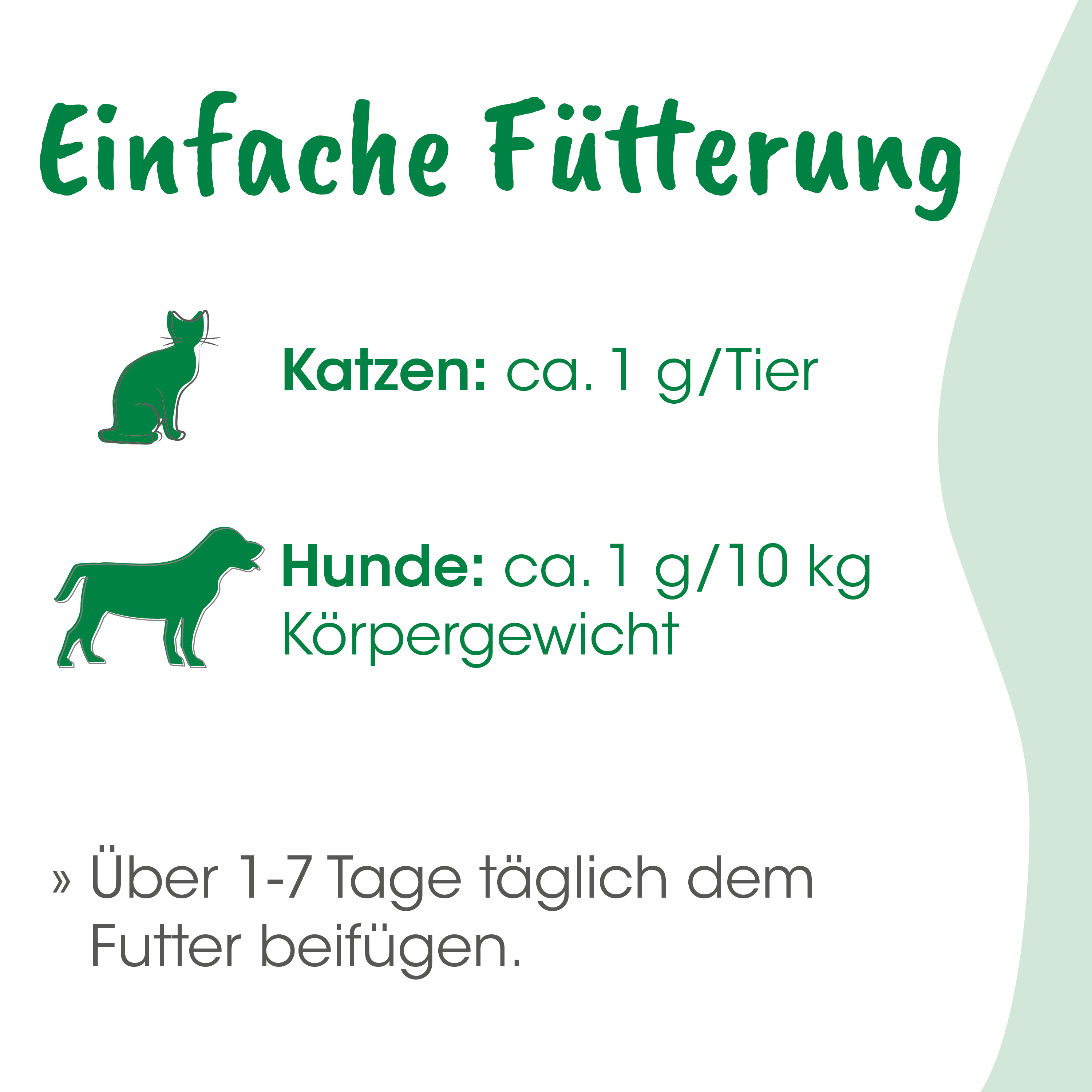 Katzenfutter, Hunde Futter, Tierfutter, Futterangaben, 1–7 Tage