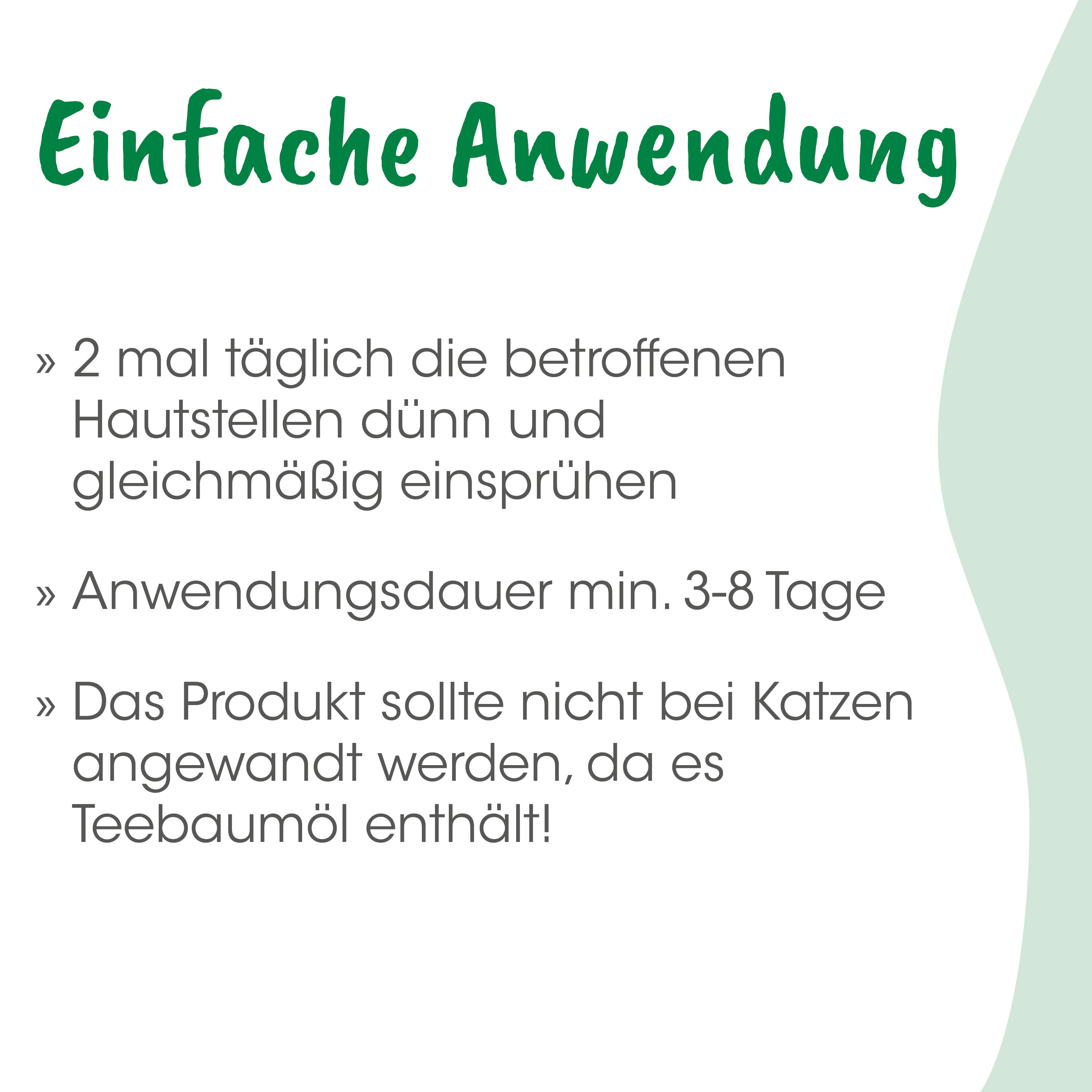 Text, Einfache Anwendung, Anwendungshinweis, Haustellen, Teebaumöl