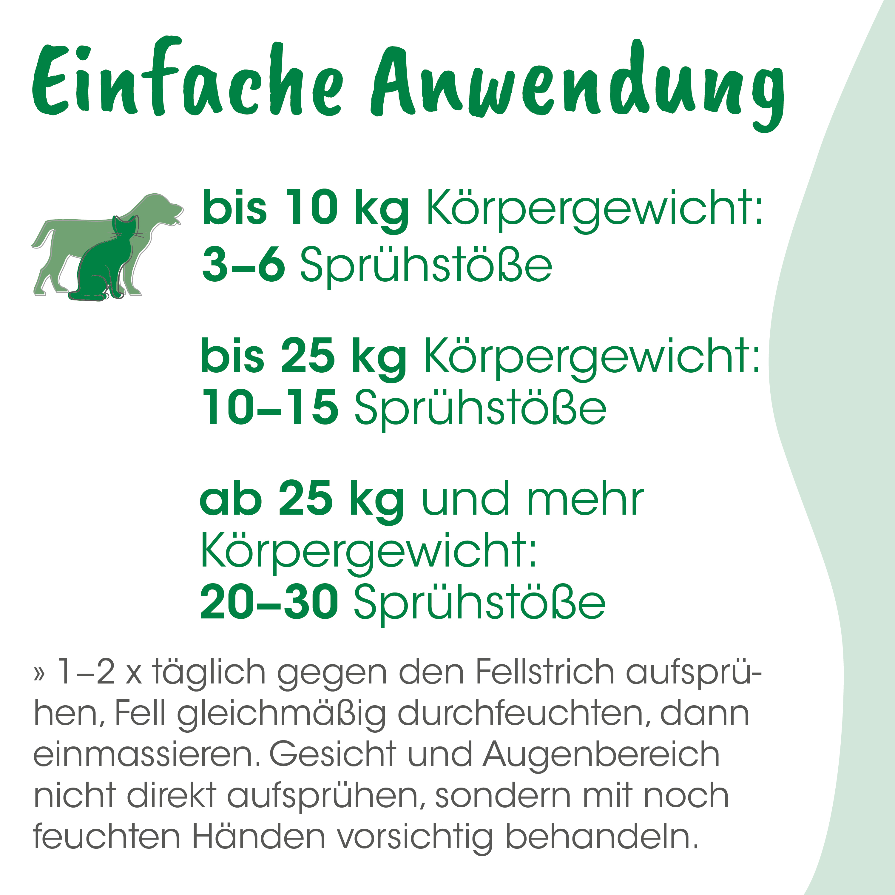 Hundebezug, Tierpflege, Sprühinweis, Körpergewicht, Anleitung