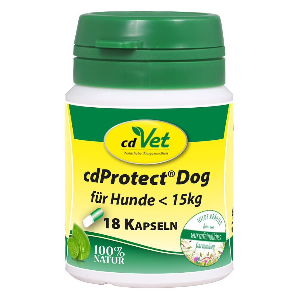 Hundekapseln, Nahrungsergänzungsmittel, 18 Kapseln, für Hunde unter 15 kg, grün-gelbe Dose